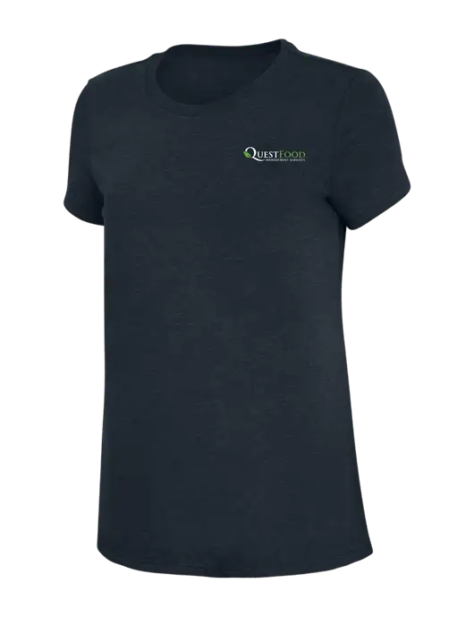 Womens Simply Soft Navy 4.5oz Poly/Combed Ring Spun Cotton T-Shirt w/Quest Food Logo