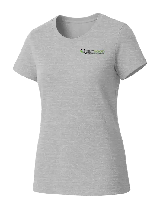 Womens Seriously Soft Light Heathered Grey T-Shirt w/Quest Food Logo