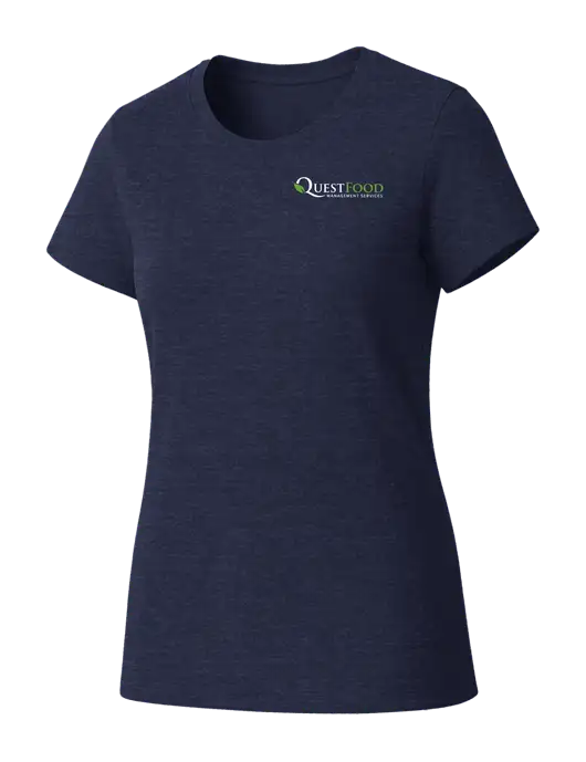 Womens Seriously Soft Heathered Navy T-Shirt w/Quest Food Logo