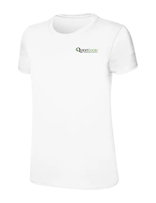 Womens Ring Spun White 4.5 oz T-Shirt w/Quest Food Logo