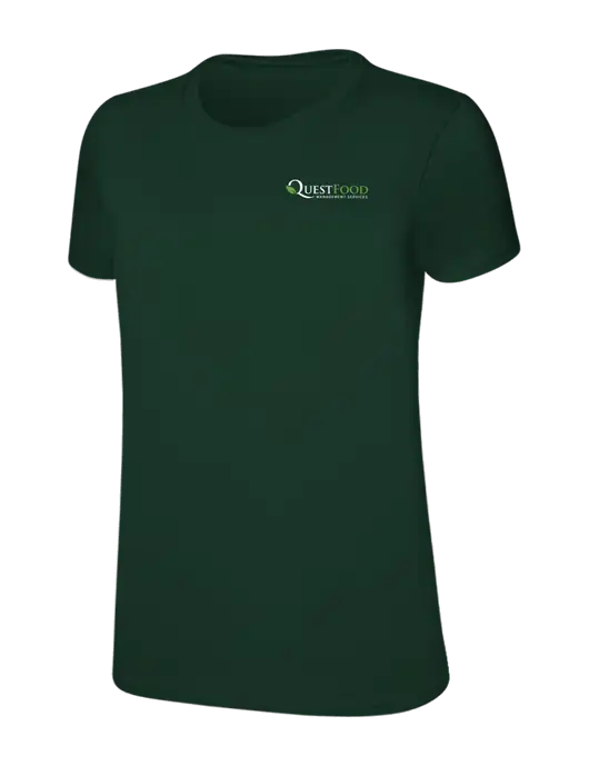 Womens Ring Spun Forest Green 4.5 oz T-Shirt w/Quest Food Logo