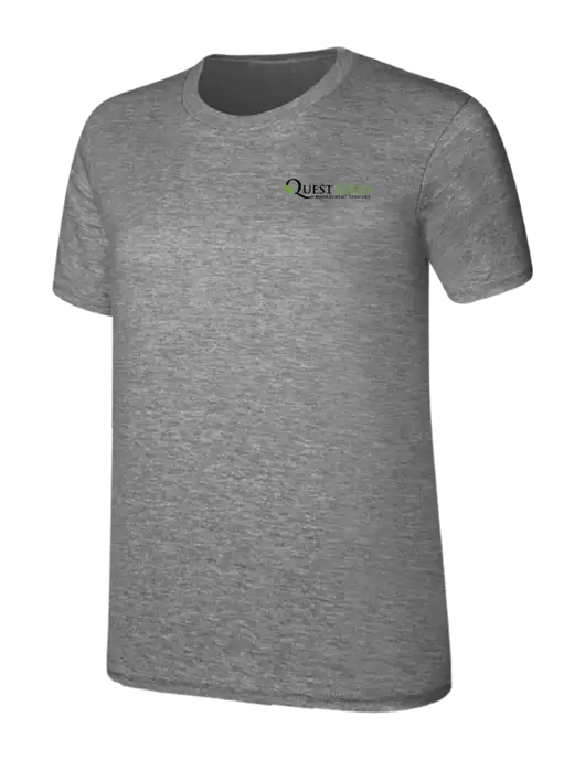 Womens Ring Spun Light Grey Heather 4.5 oz T-Shirt w/Quest Food Logo