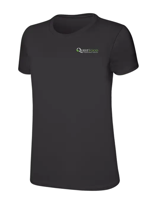 Womens Ring Spun Charcoal 4.5 oz T-Shirt w/Quest Food Logo