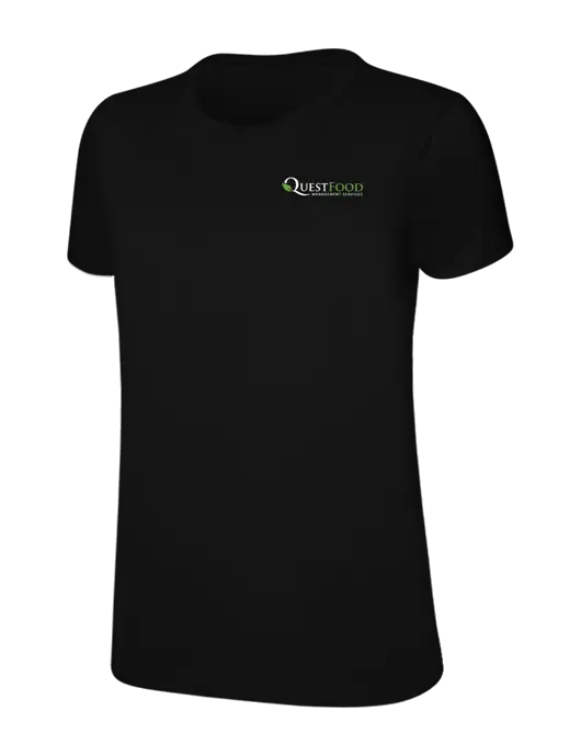 Womens Ring Spun Jet Black 4.5 oz T-Shirt w/Quest Food Logo