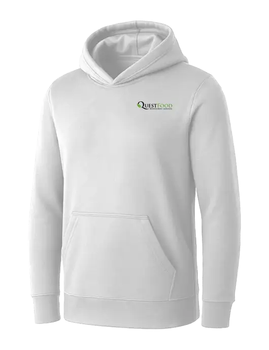 Womens White Core Fleece Pullover Hooded Sweatshirt w/Quest Food Logo