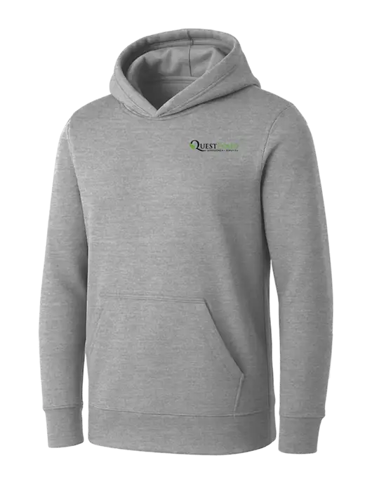 Womens Light Grey Heather Core Fleece Pullover Hooded Sweatshirt w/Quest Food Logo