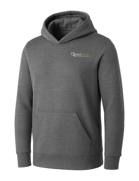 Womens Medium Grey Heather Core Fleece Pullover Hooded Sweatshirt w/Quest Food Logo