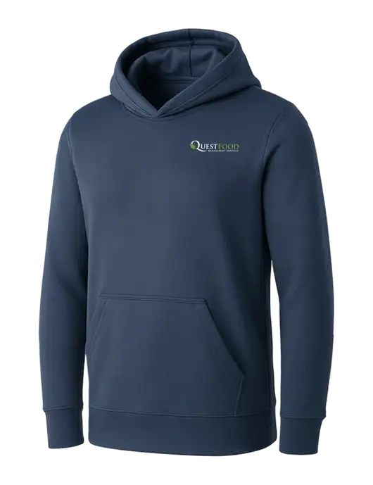 Womens Navy Core Fleece Pullover Hooded Sweatshirt w/Quest Food Logo