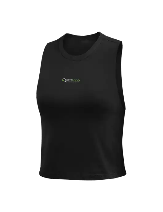 BELLA+CANVAS Womens Black Racerback Crop Tank  w/Quest Food Logo