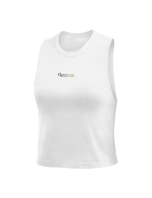 BELLA+CANVAS Womens White Racerback Crop Tank  w/Quest Food Logo