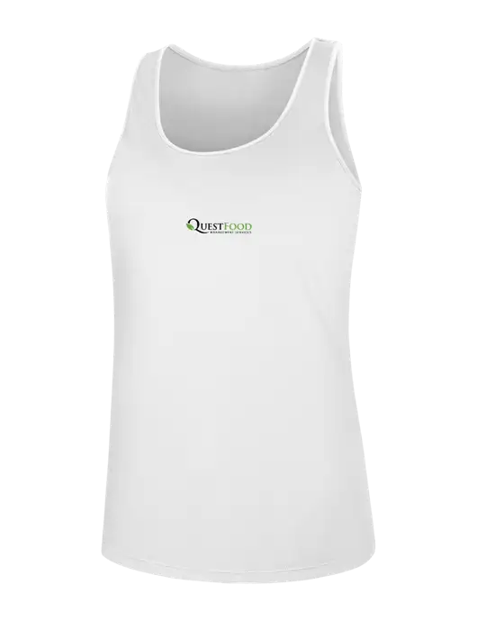Womens White PosiCharge Competitor Racerback Tank w/Quest Food Logo