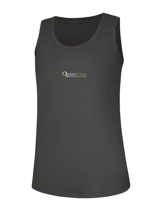 Womens Dark Grey Heather Perfect Tri Racerback Tank w/Quest Food Logo