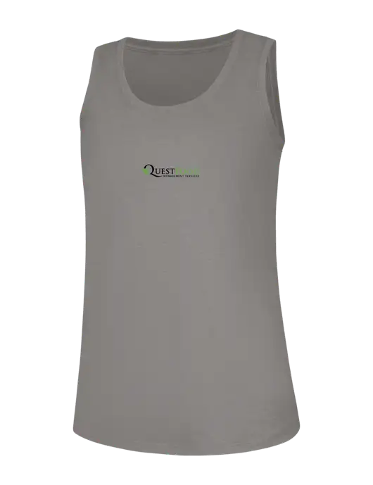 Womens Light Grey Frost Perfect Tri Racerback Tank w/Quest Food Logo