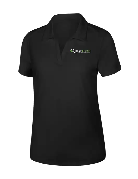 Black Womens PosiCharge Tri-Blend Wicking Polo w/Quest Food Logo