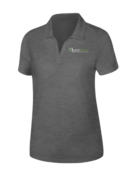 Dark Grey Heather Womens PosiCharge Tri-Blend Wicking Polo w/Quest Food Logo