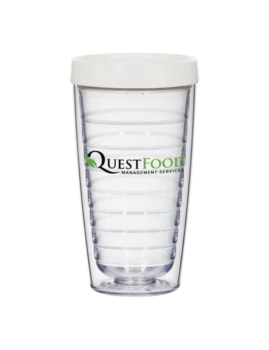 16 oz Trivex Double Wall Tumbler with White Travel Lid w/Quest Food Logo