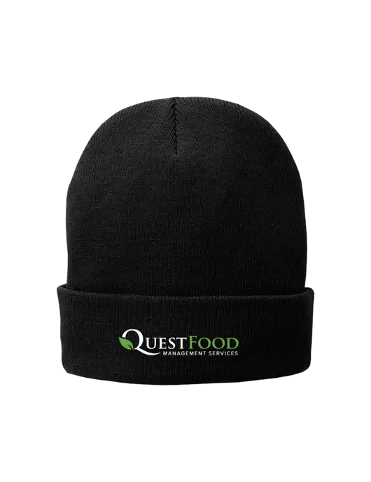 Black Fleece-Lined Knit Cap w/Quest Food Logo