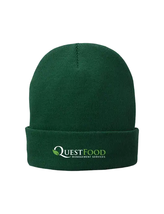 Dark Green Fleece-Lined Knit Cap w/Quest Food Logo