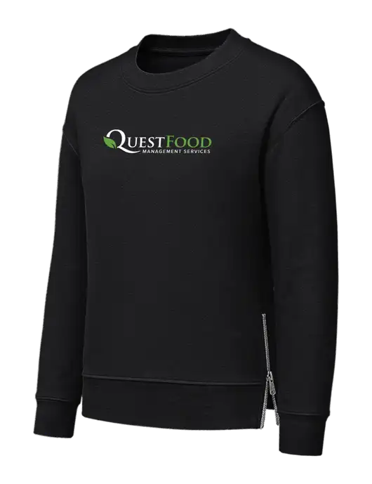 Womens Black Dual Side Zippers Crewneck w/Quest Food Logo